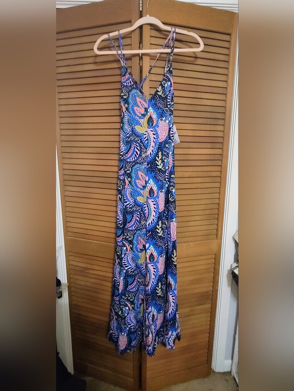 NWT FOREVER 21 CORAL PAISLEY STRAPPY MAXI DRESS W/TIE UP SIDES